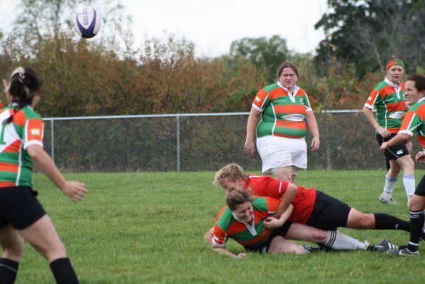 Wisconsin prop Amanda Evenstone lays down a big hit. 